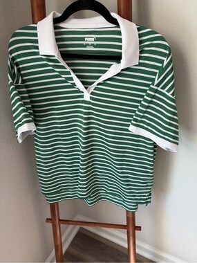 Puma Green & White Striped Women's Polo XL